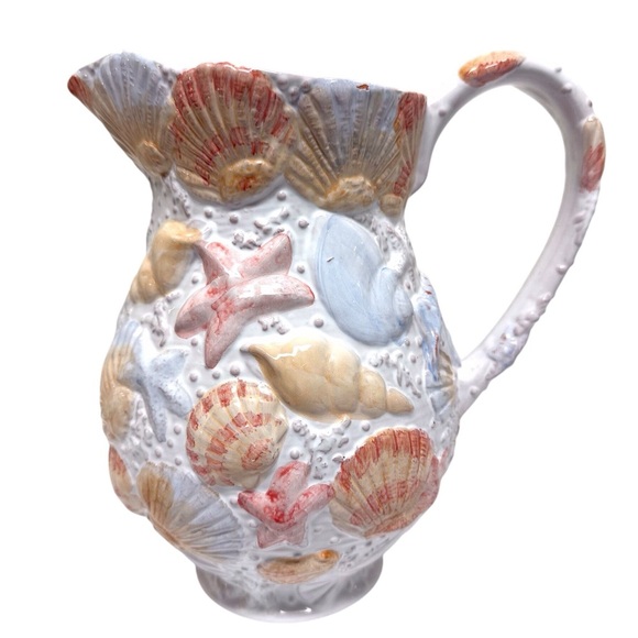 Other - Vintage Seashell Ceramic Pitcher Embossed Multicolor-Portuguese GUC